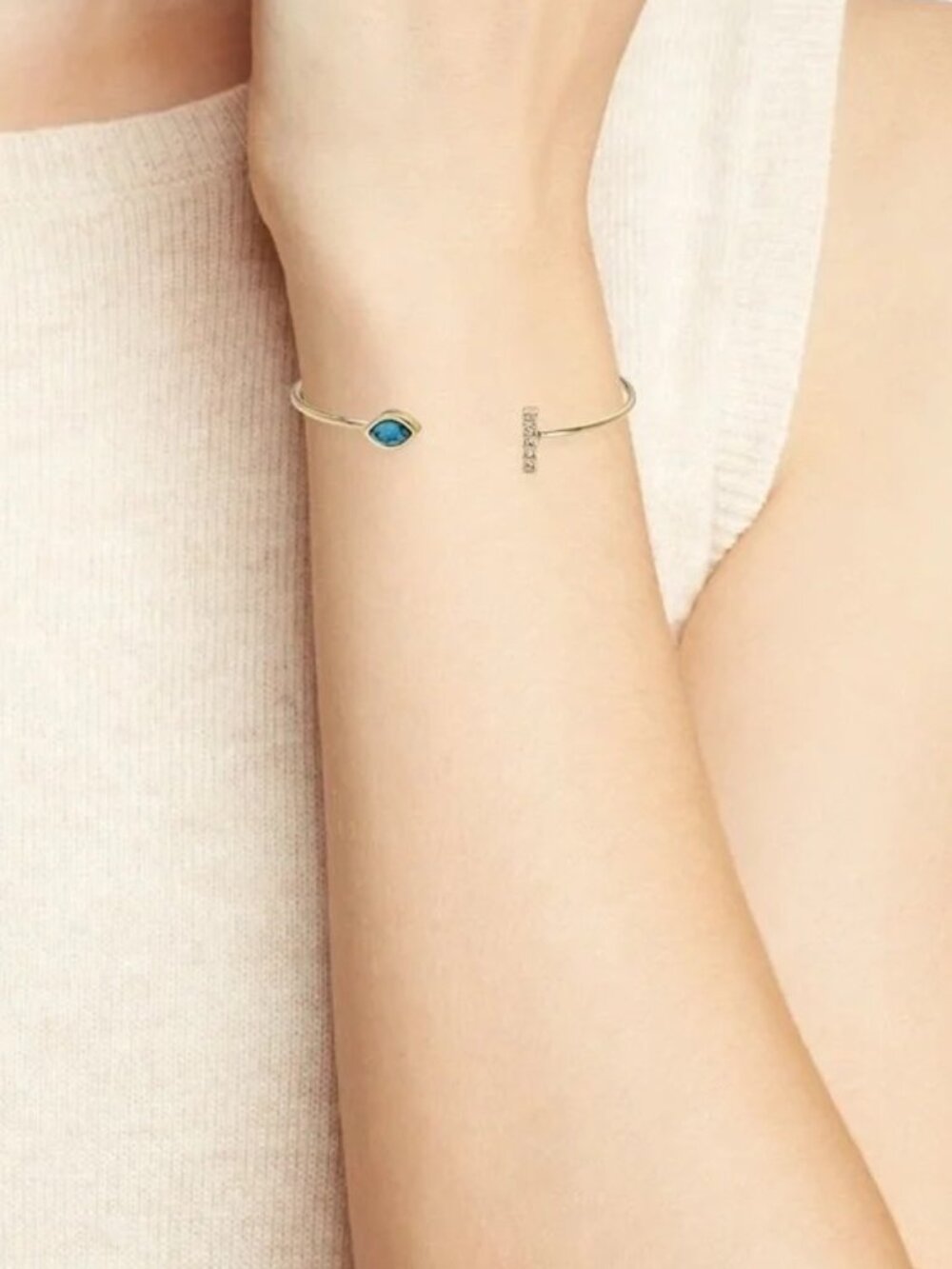 Jules Smith Silver Crystal Bar & Turquoise Stone Cuff Bracelet